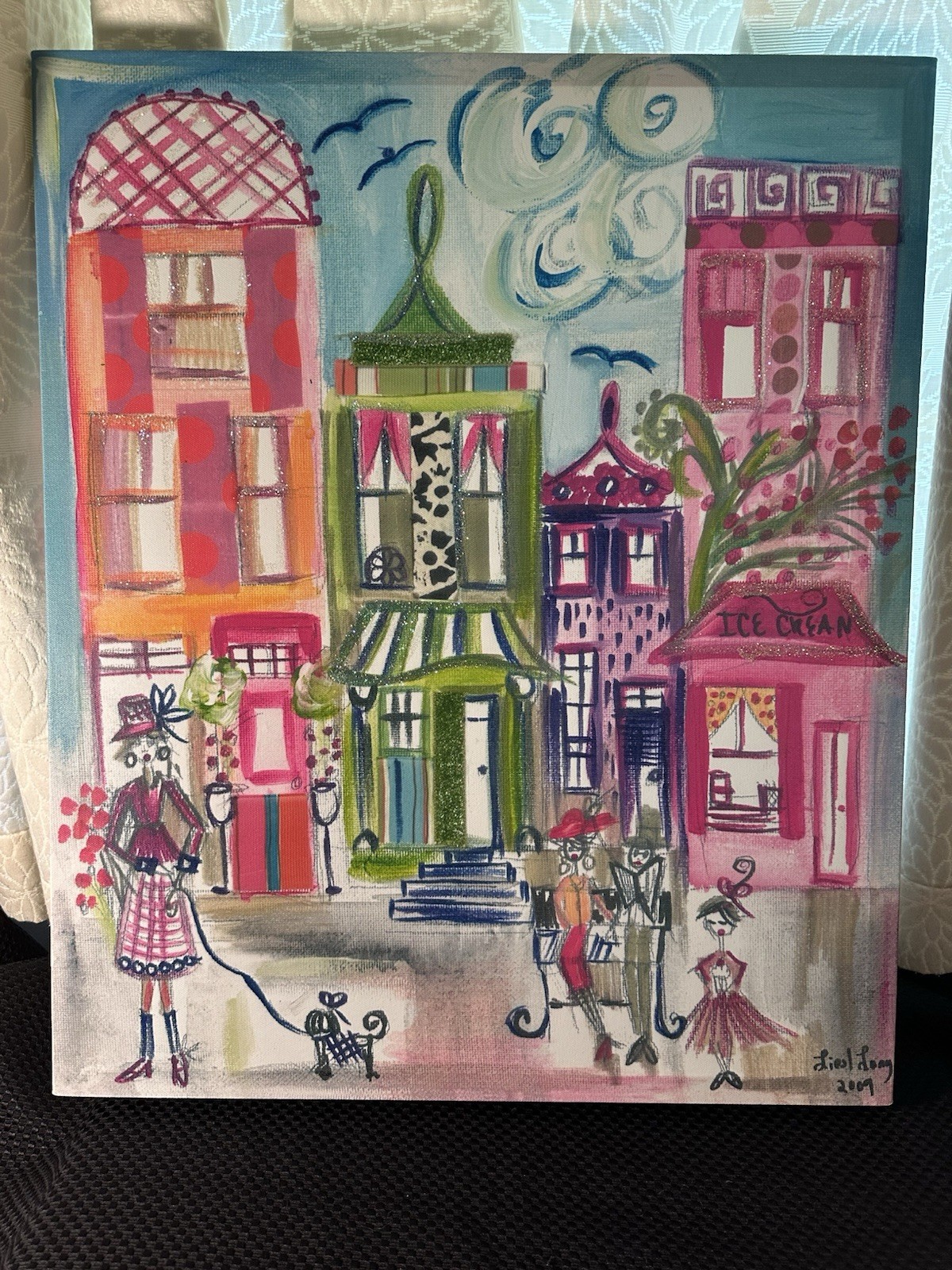 VTG Liesl Long Canvas print of colorful city street, Colleen Caris designs.
