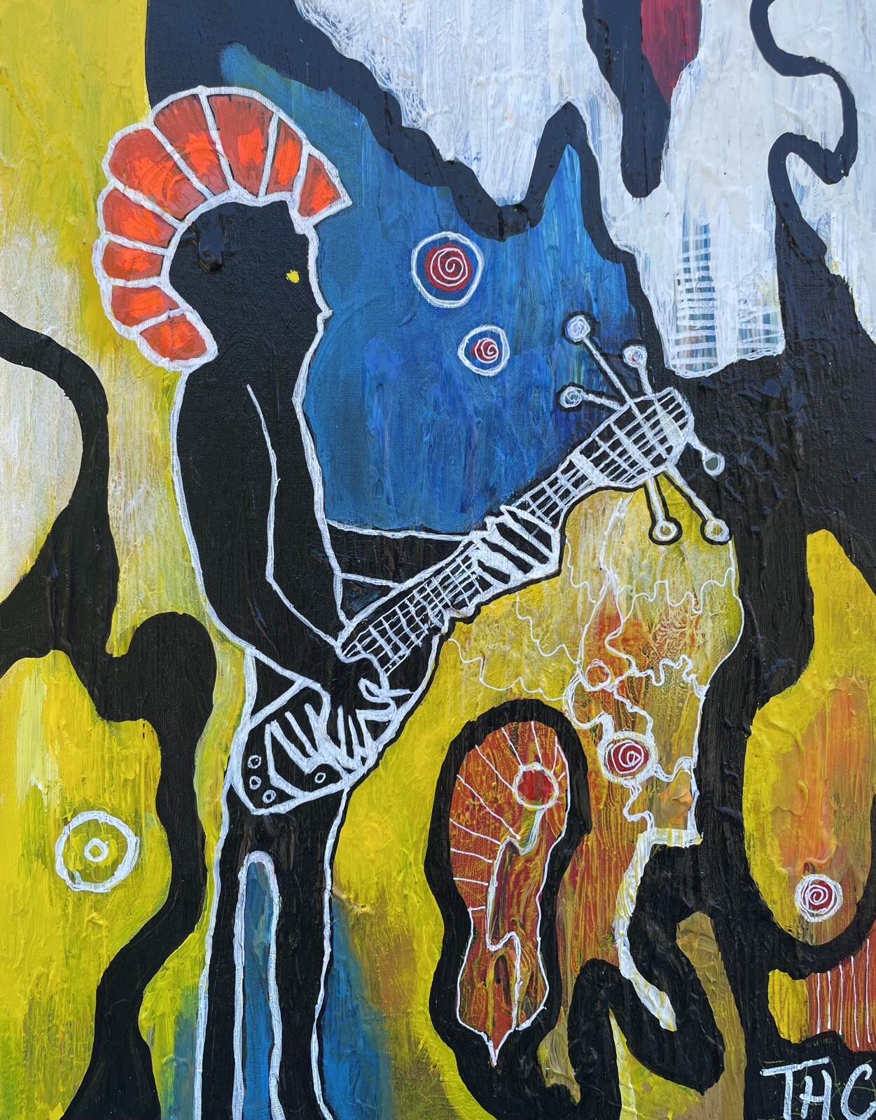 Abstract Figure Composition Punk with Guitar Rock Music Art from Copenhagen