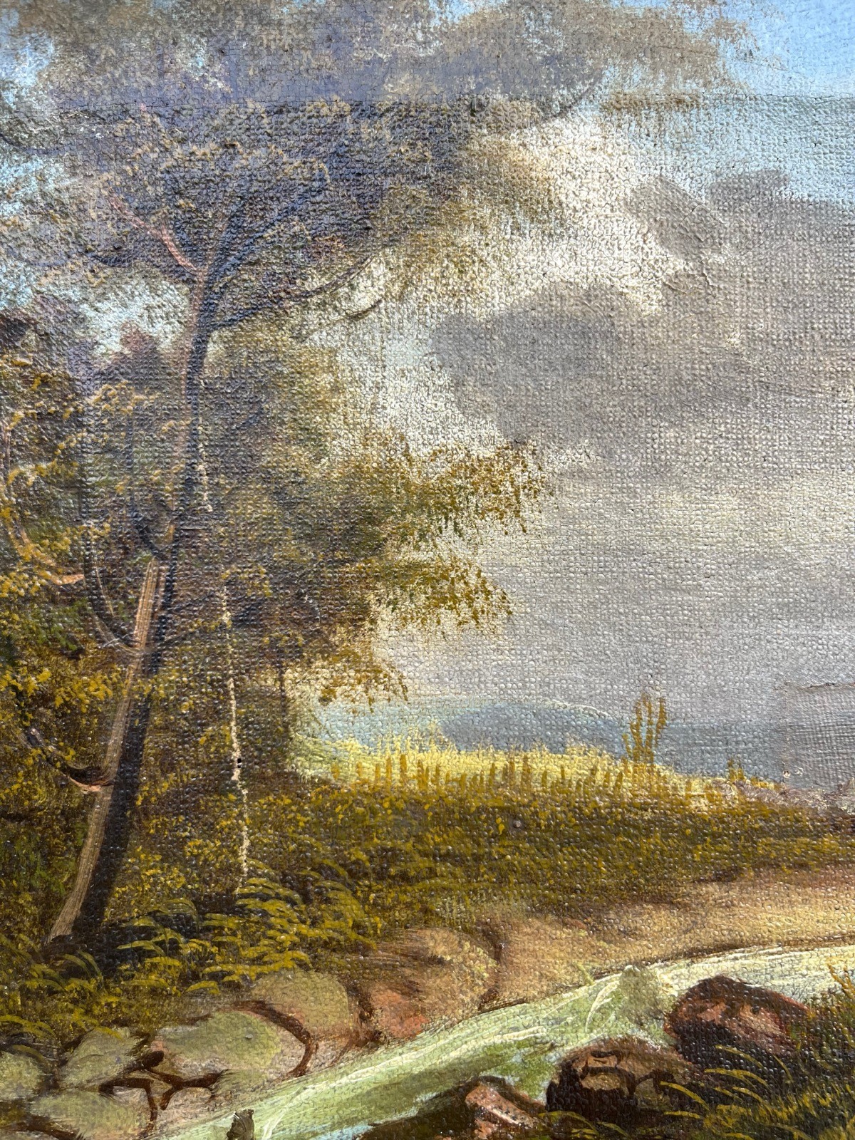 Impressionist Forest Landscape With Cottage And Person Oil Painting 19th Century