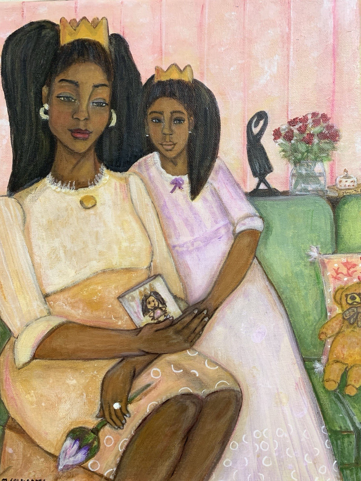 Original 11×14 modern African American Mother & Child Painting Canvas Art