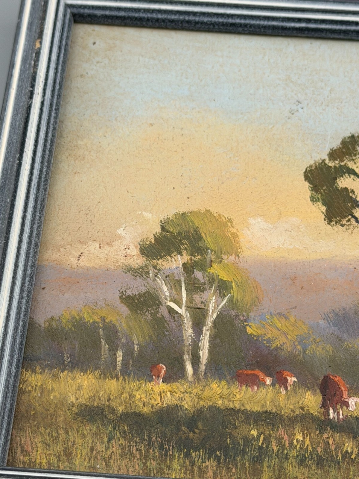 Vintage Landscape Paintings Signed Australian Cattle Countryside1984 Framed