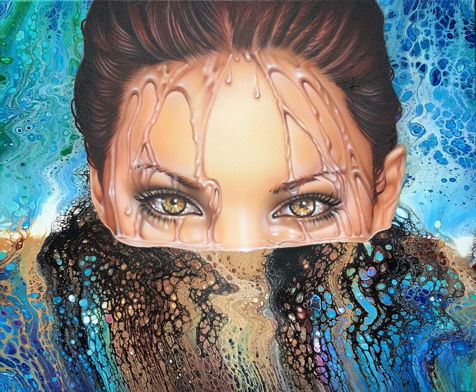 “JASMINE” Fluid pour and airbrushed/painted original painting