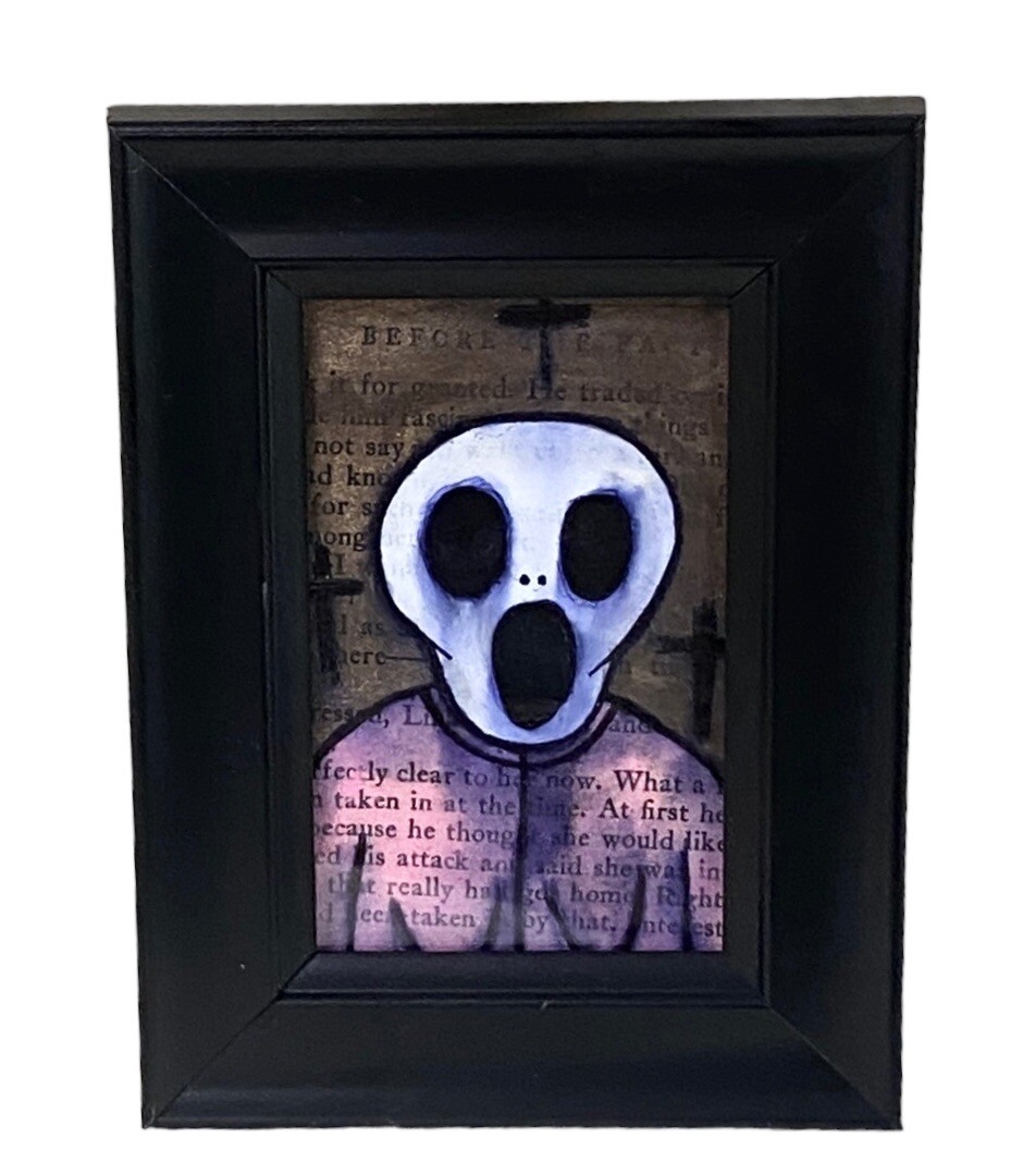 Original Painting Mini Sinner Ghost Woman Pink #15 framed Decor Home Horror