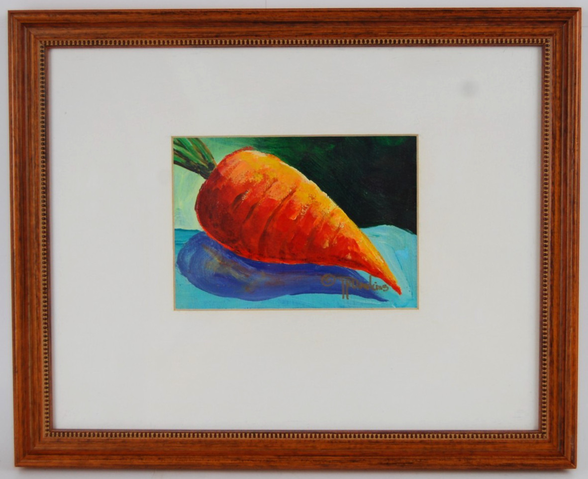 Original Framed Signed Truawkins Large Carrot Impressionist Oil Painting 7X5