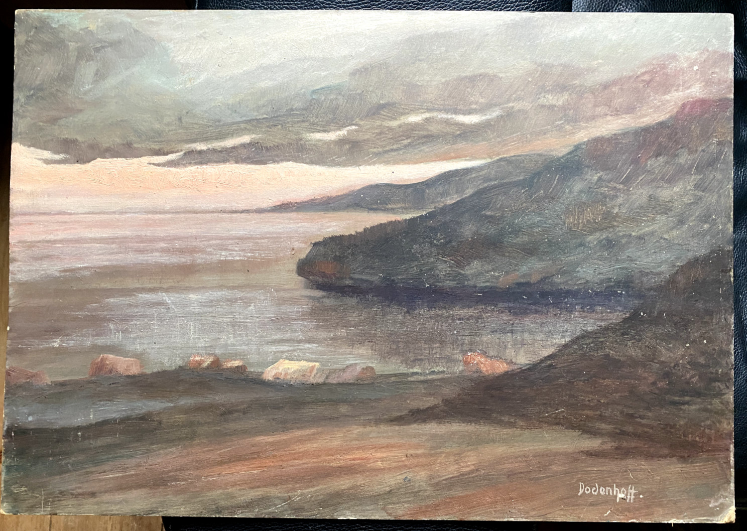 ::HEINZ DODENHOFF *1898 SEA BAY OIL PAINTING SUNSET ANTIQUE COASTAL SEA