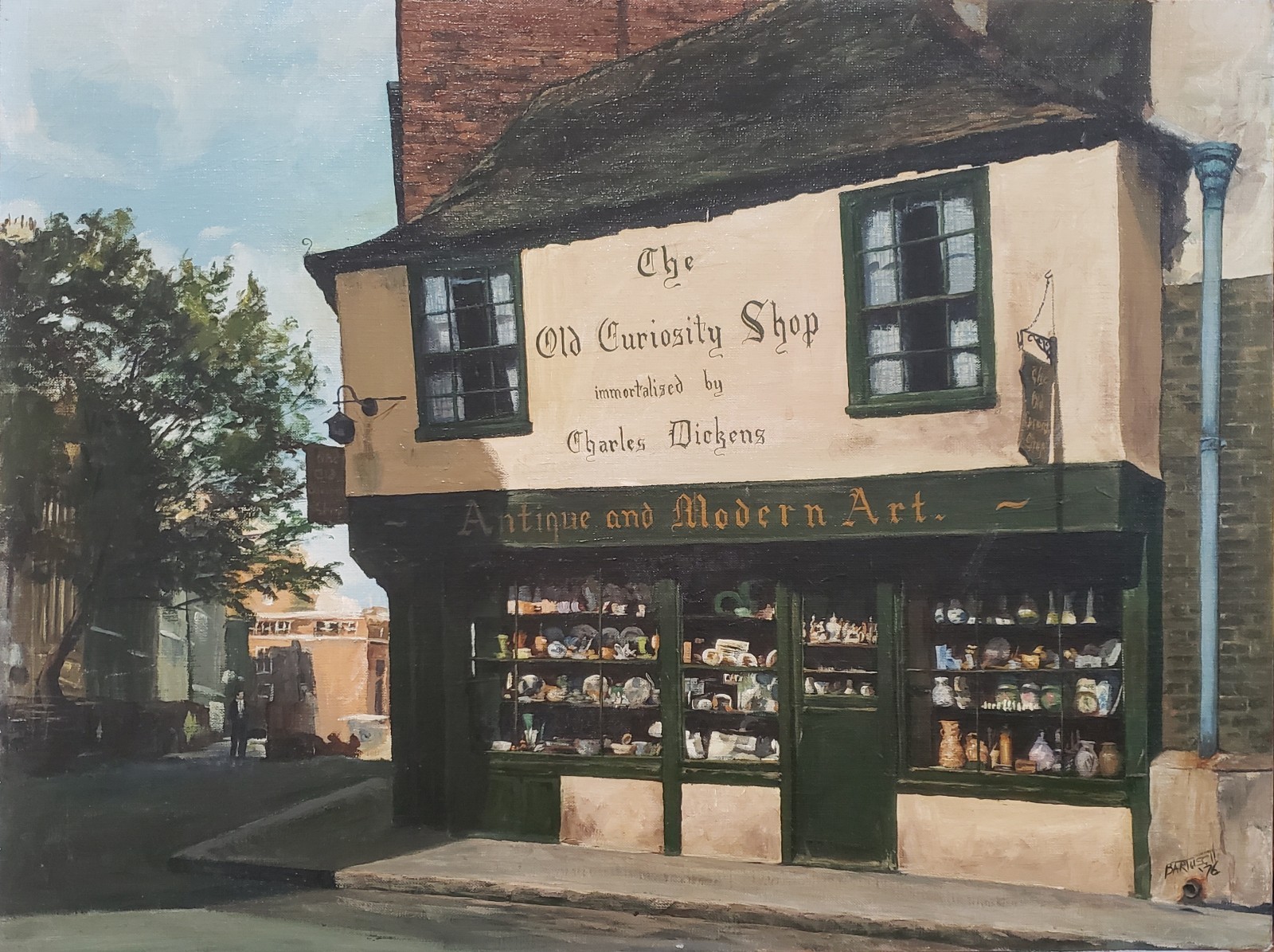 Bartusch 1976 Oil Painting On Board «The Old Curiosity Shop» Signed Unframed