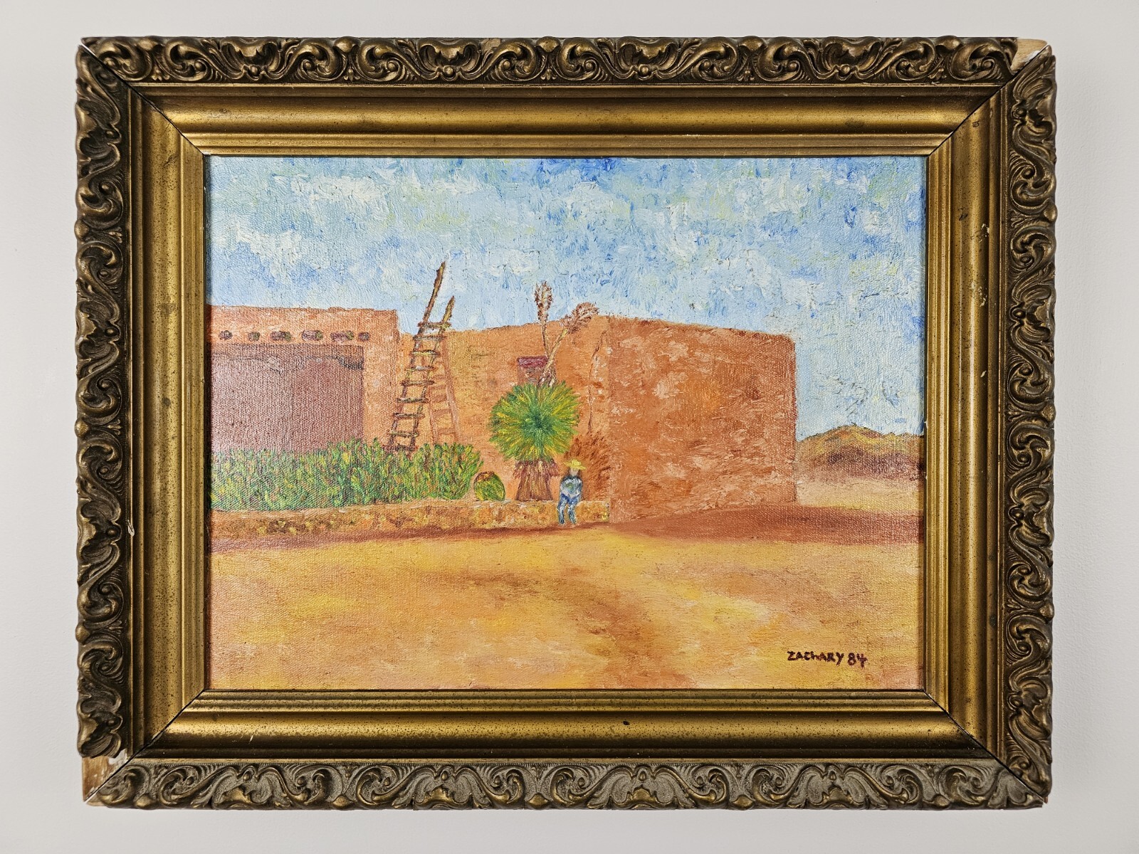 Vintage Original Signed Zachary Malham Oil Painting 19.5×15.5 Gilt Wood Framed