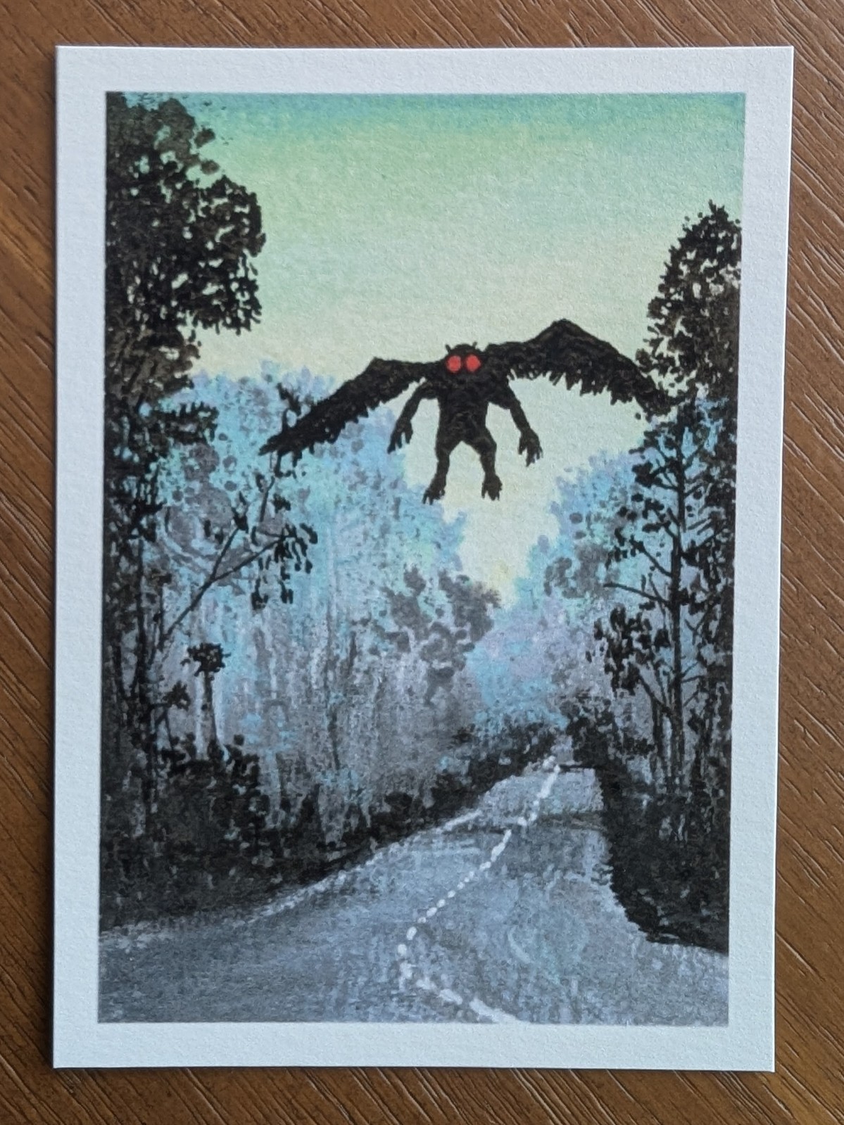 ACEO PRINT of Original Painting Mothman Crypid Spooky Nature Monster Acrylic Art