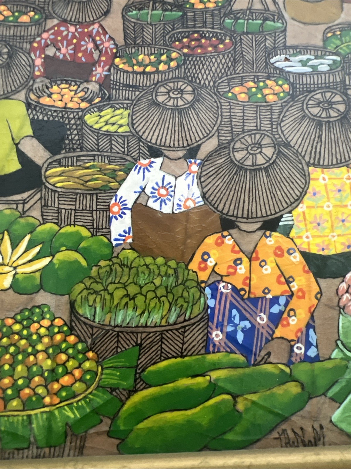 Asian Thai Expressionist Leaf painting-Artist Thanom-Vintage-Mid Century Modern