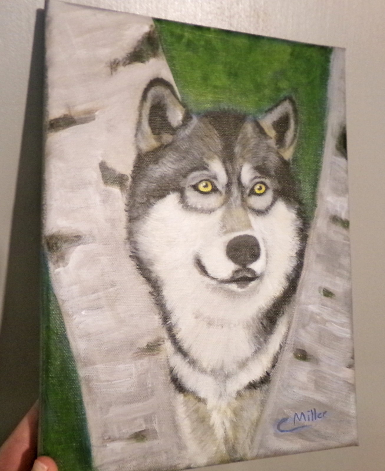 Original Acrylic Painting Timber Wolf 9×12 Animal Dog Wildlife Wall Art Signed