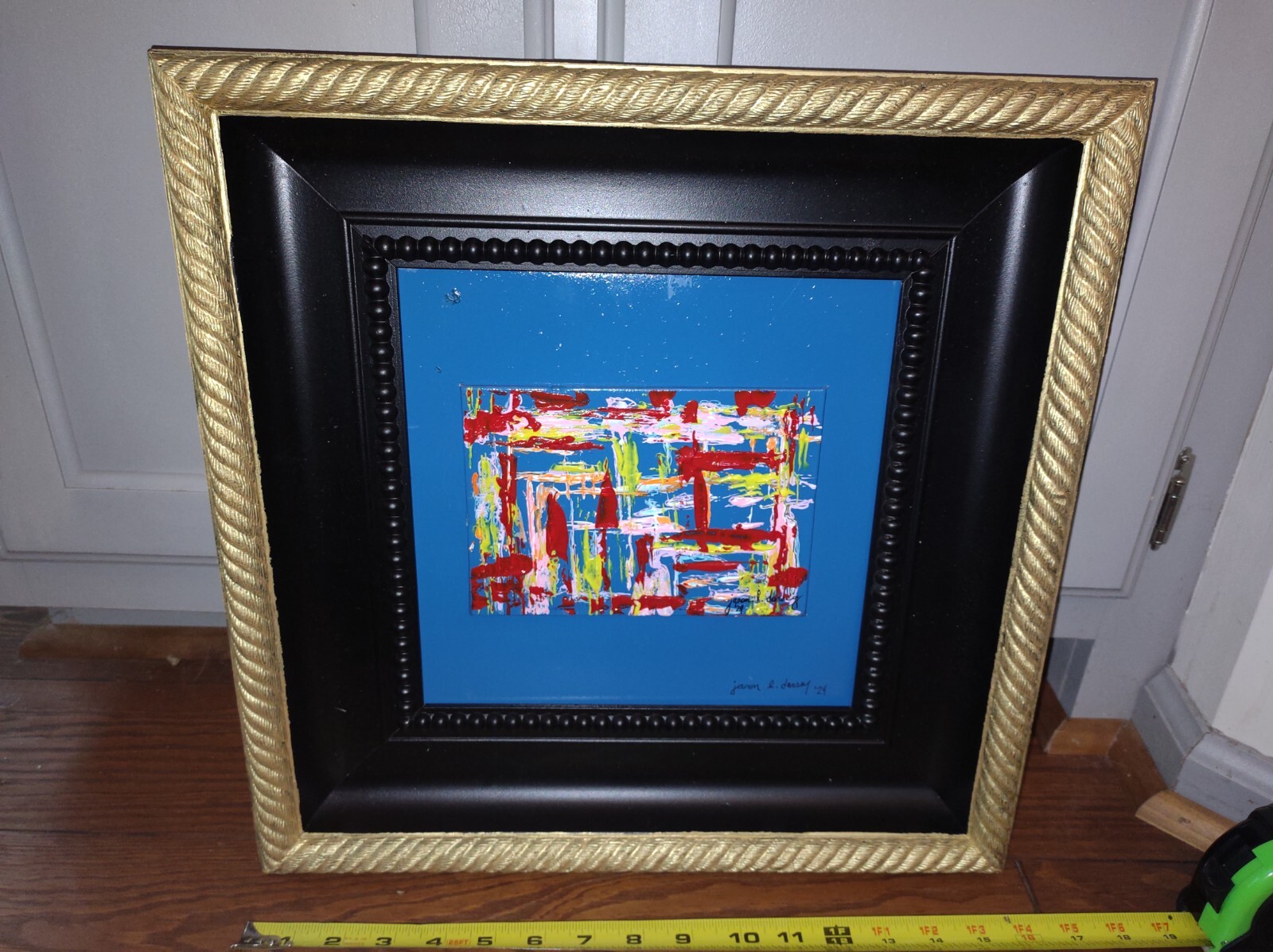 Large Framed Signed Modern Art Abstract Acrylic Painting w/COA Multi Color
