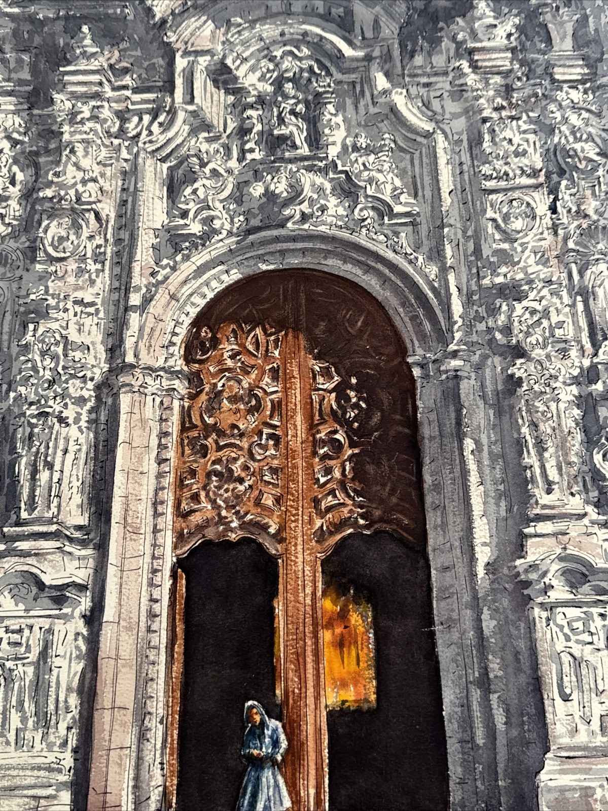 MUSEUM QUALITY PAINTING ARCHITECTURAL SOUTH AMERICA CHURCH MAURICE SILBER 1970