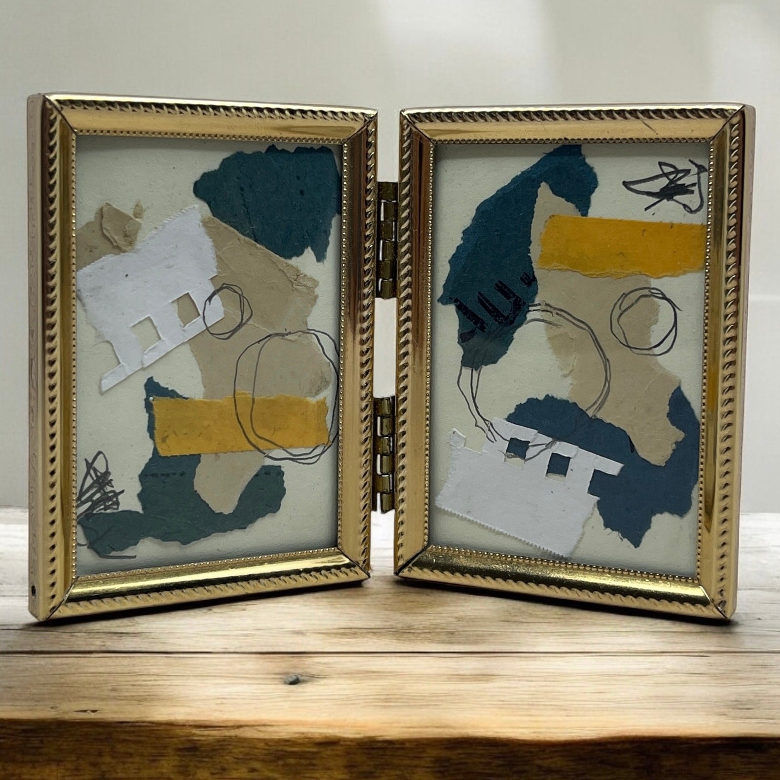 Original Framed Mixed Media Art Collage Mini 3.5×5 «Navy Construct V» SF3