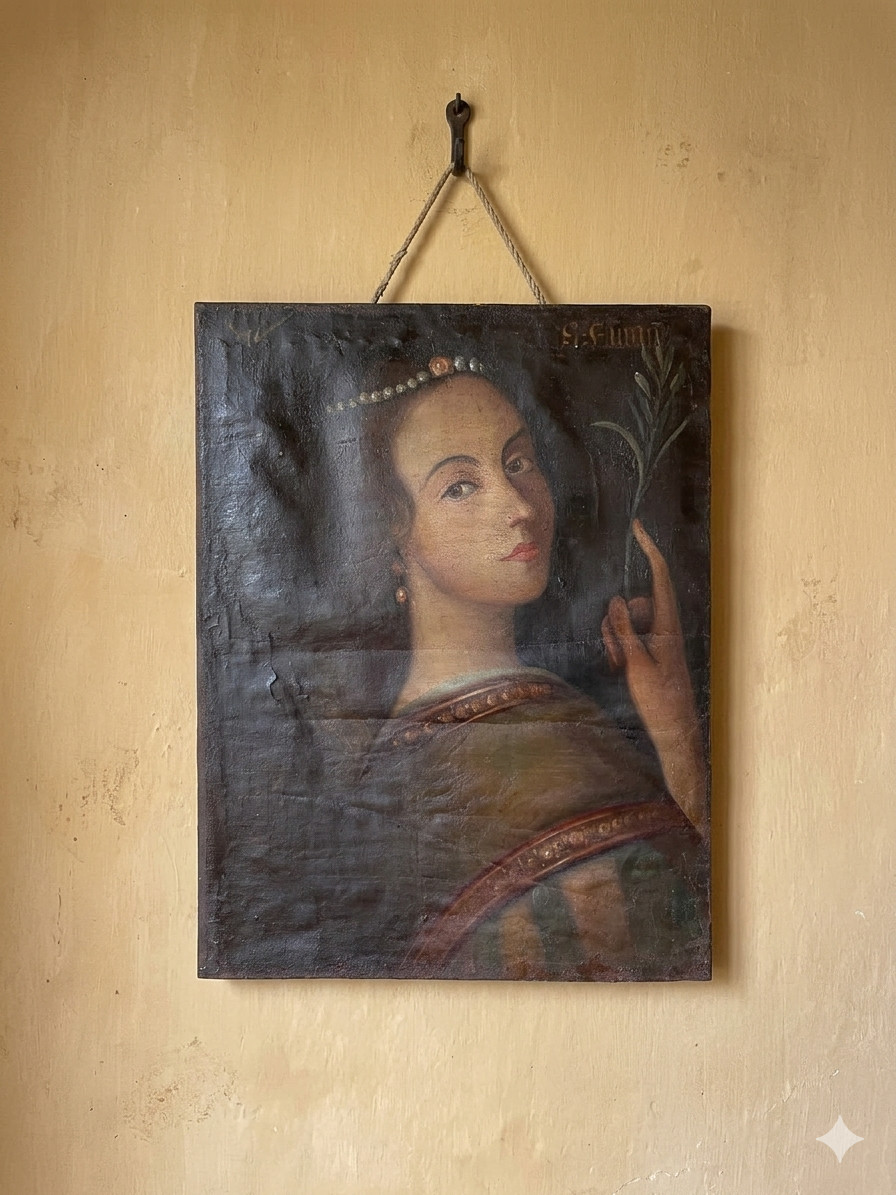 Antique Spanish Colonial Oil Painting — “Santa Susana” Virgin Martyr Original