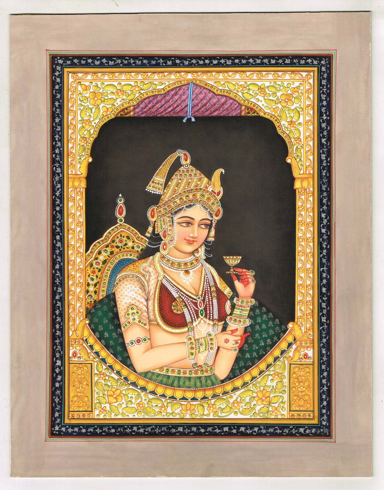 Portrait Painting Of Mughal Empress Mumtaz Mahal Gouache On Paper 13×10 Inches