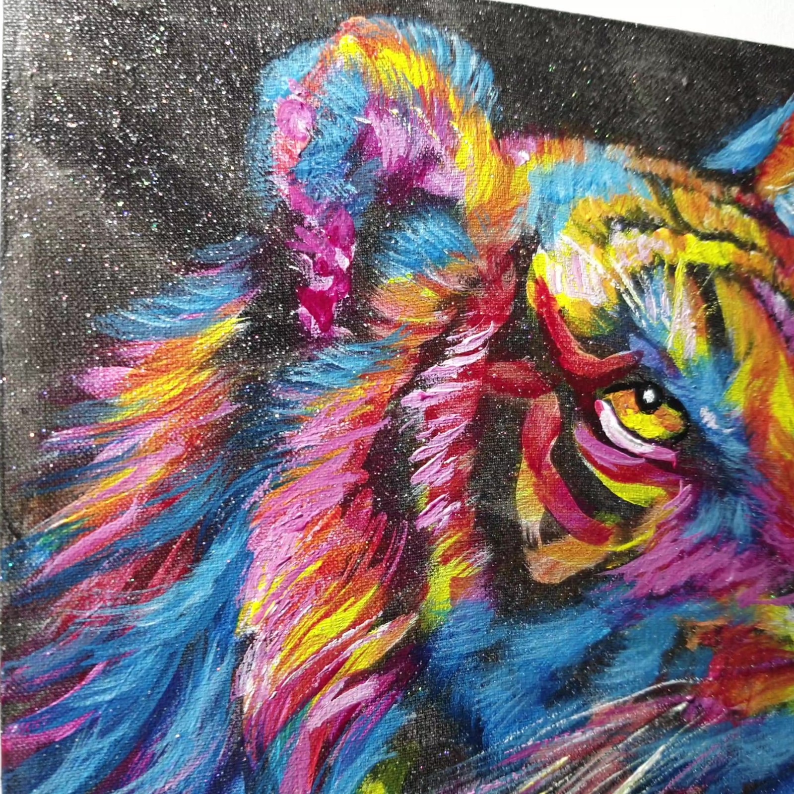 Tiger Colorful Original Acrylic Animal Painting Impressionist Ukraine Artist