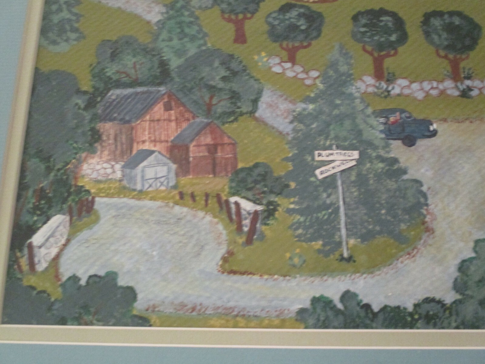VINTAGE NAIVE PAINTING FOLK ART AMERICAN TOWN VIEW FARM COUNTRY STREET SCENES