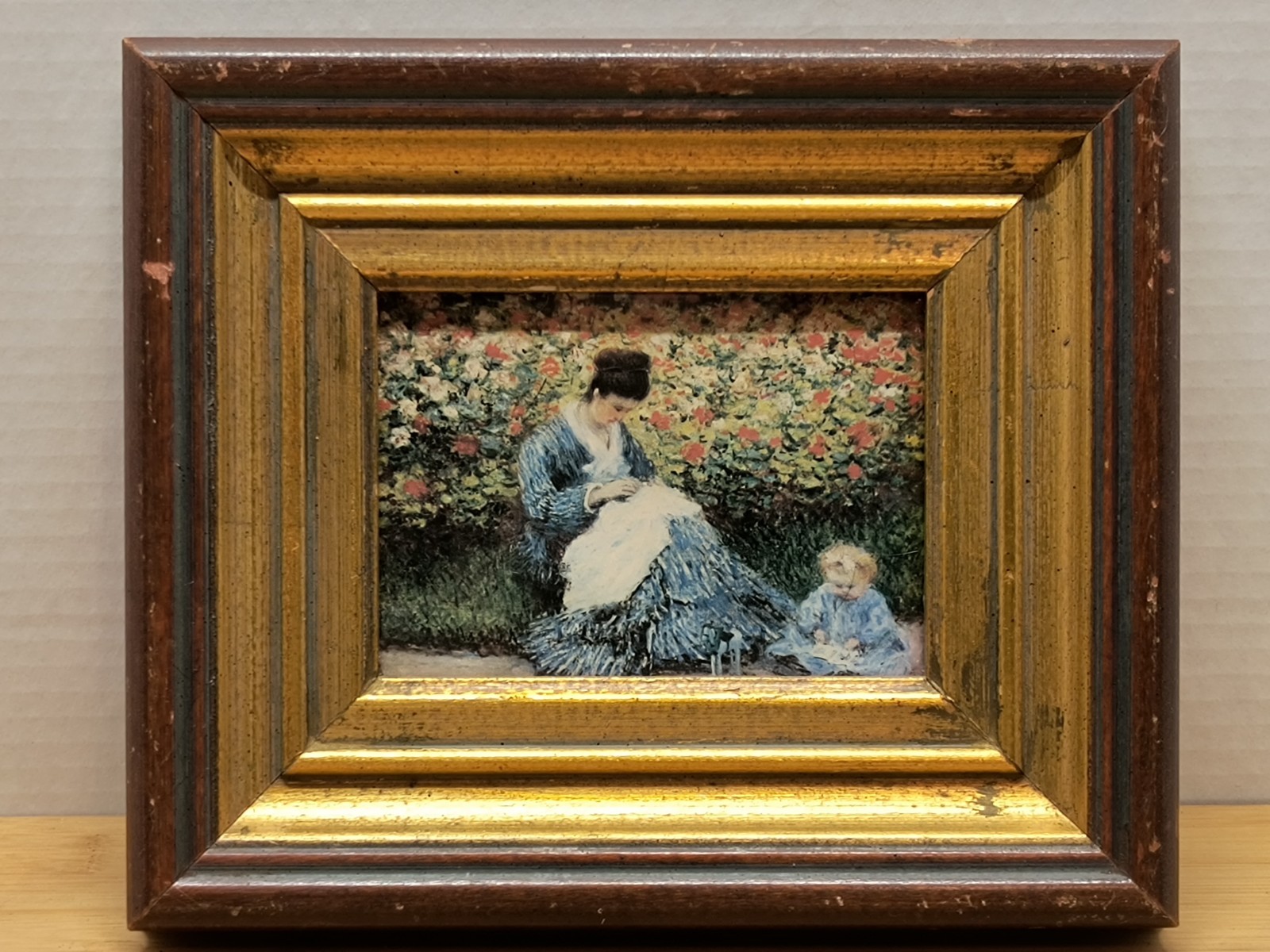 CLAUDE MONET COLOR PRINT OF «CAMILLE MONET AND A CHILD IN THE GARDEN» Framed VTG