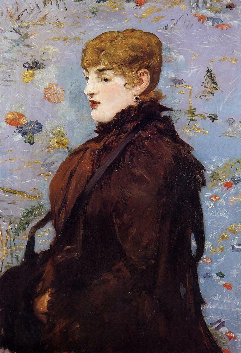 Oil painting lady Autumn-Portait-of-Mery-Laurent-in-Brown-Fur-Cape-Edouard-Manet