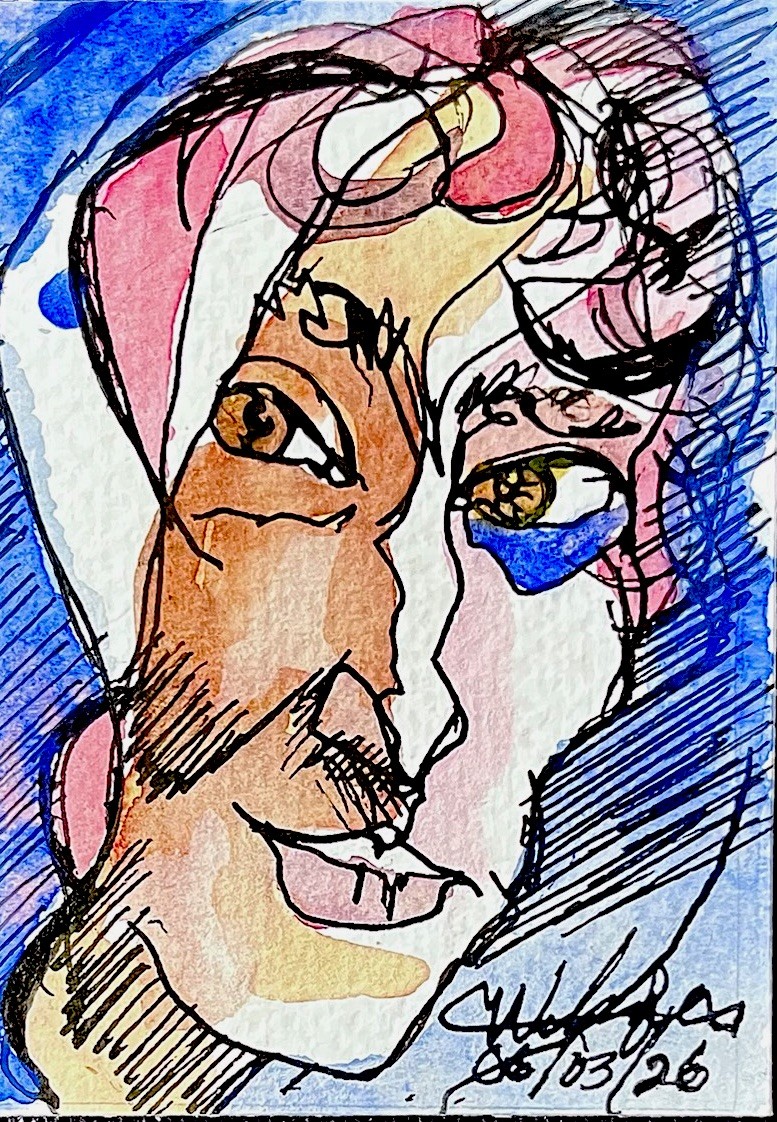 ACEO Titled, Cloaked, Original Watercolor ATC Artist Trading Card CherylWehofer