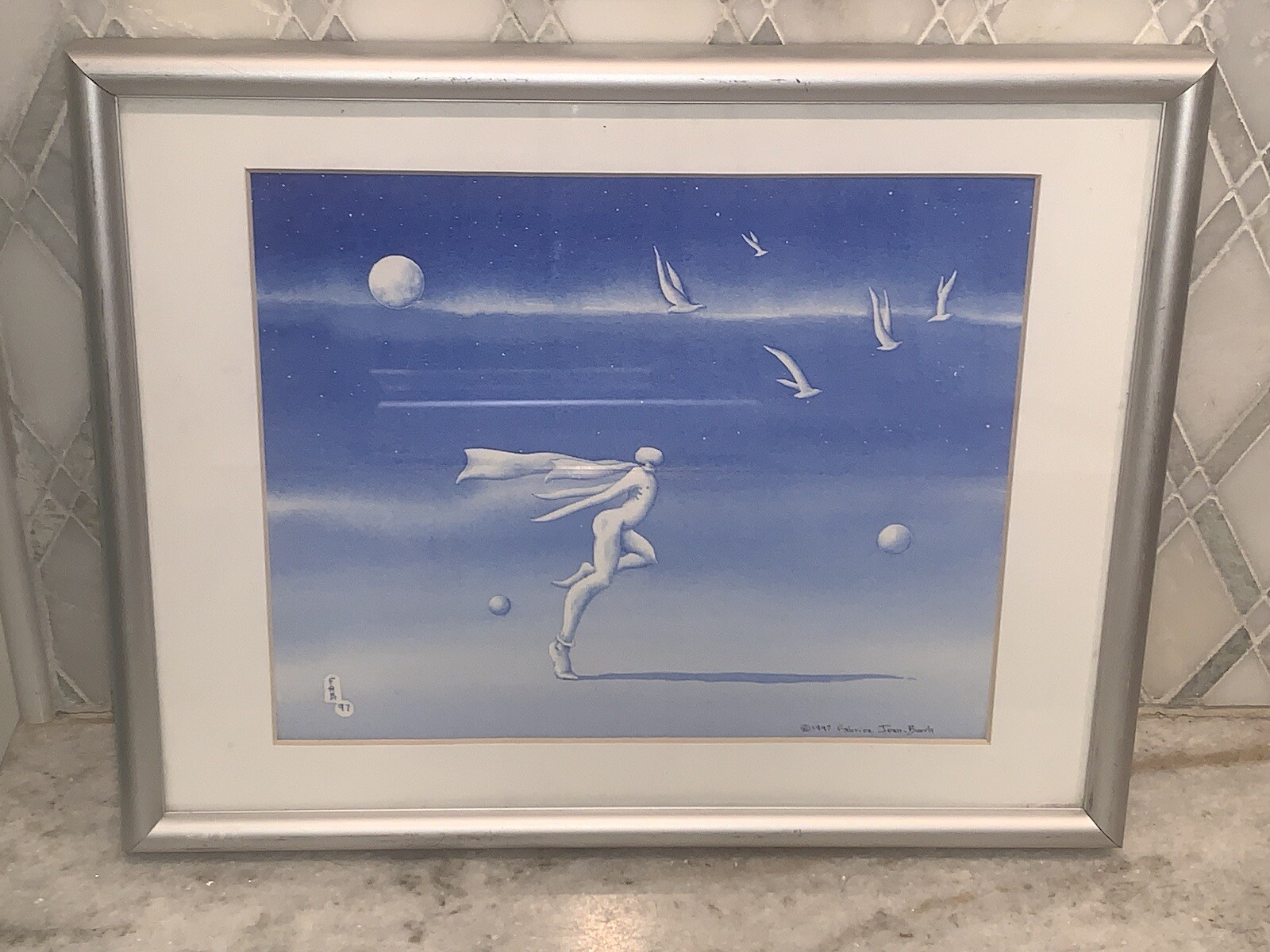 Vtg ‘97 Modern Contempoary The Messenger Watercolor Fabrice Jean Bunch 11.25X14