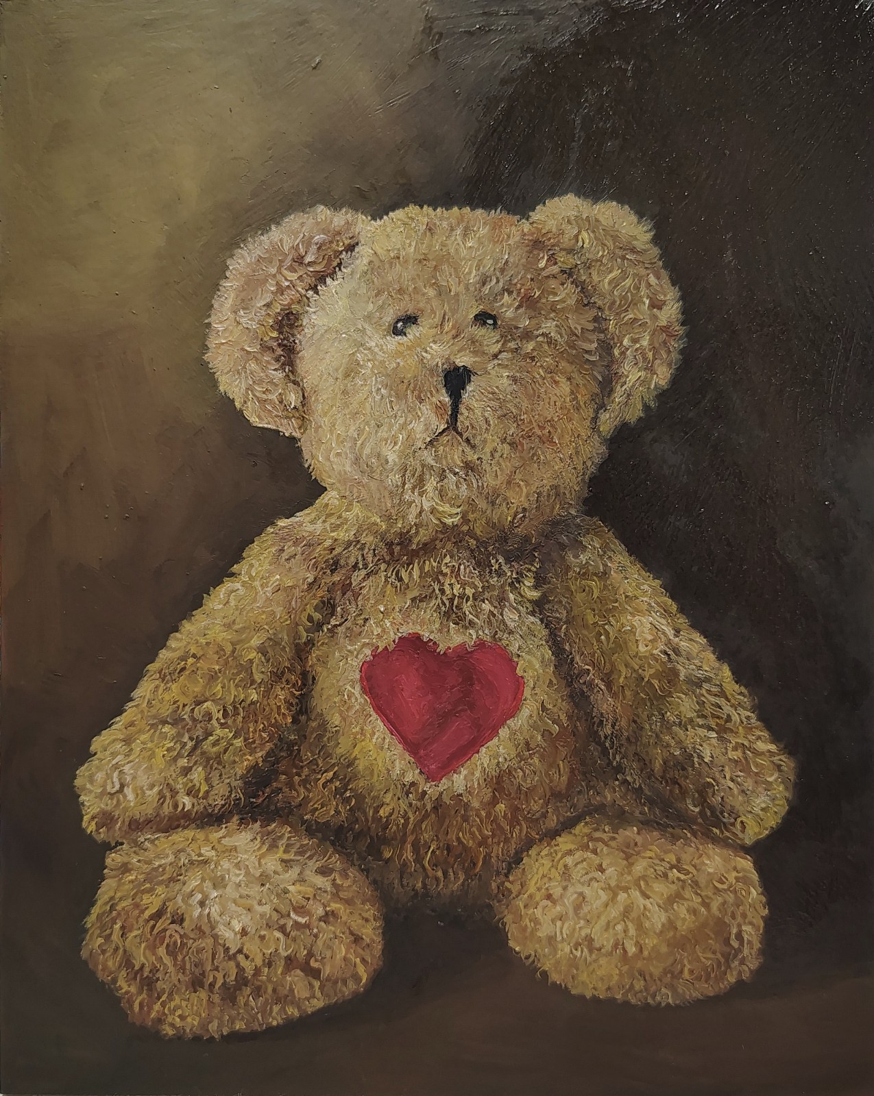 Original Teddy Bear Still life Oil Painting on Thick MDF Board 8x10x0.25in Art