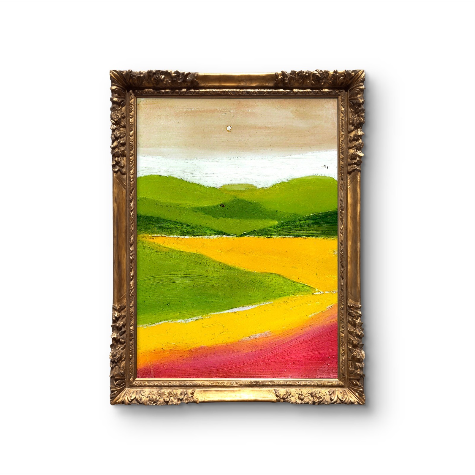 Mansion Over Hilltop Contemporary Expressionist Abstract Oil On Board Painting