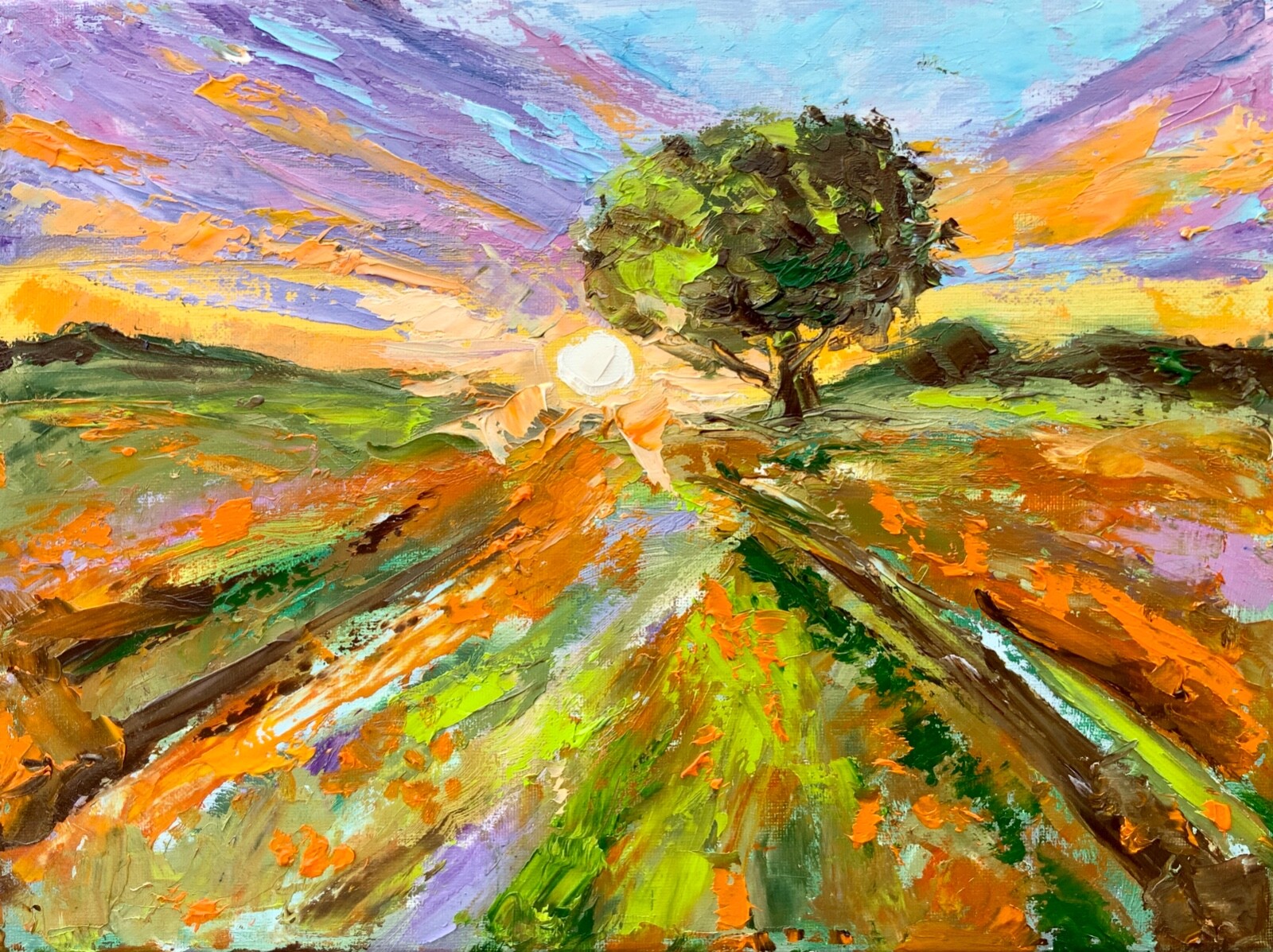 Original Art Tree Impasto Oil Painting California Poppies Painting Landscape