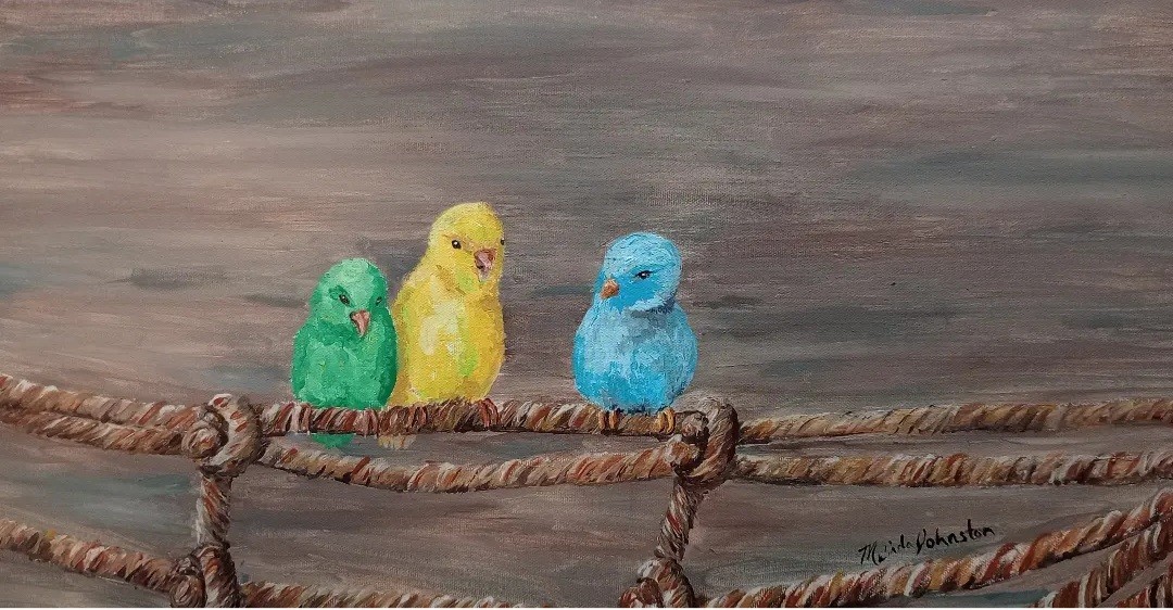 «Wonderful Little Parrots» Acrylic Painting on 12″x24″ Canvas