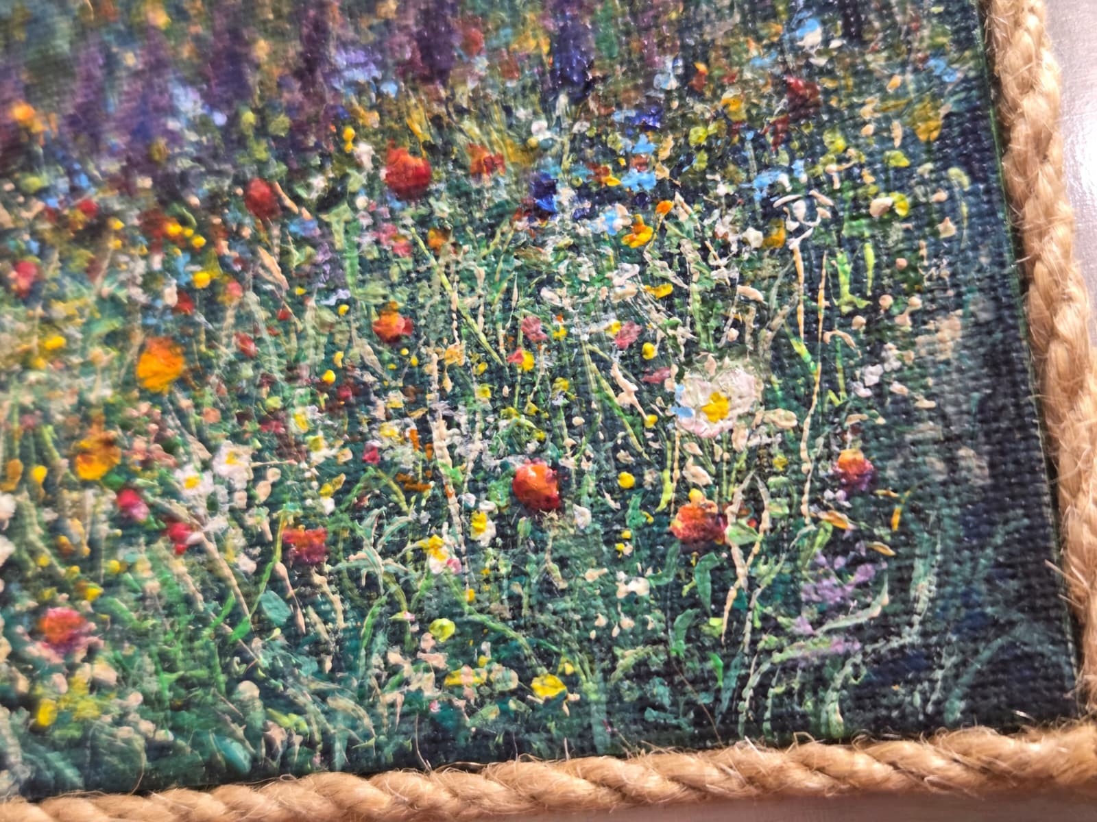 Original Wildflowers Meadow Mini Canvas Acrylic Fridge Magnet Painting 4.2×3 In