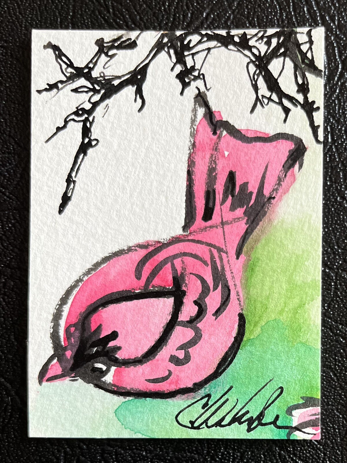 ACEO Original Watercolor Painting, Crazy Cardinal I C24