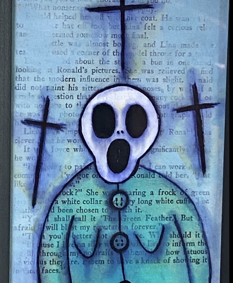 Original Painting Ghost Woman Blue #14 framed Dark art Horror halloween Oddity