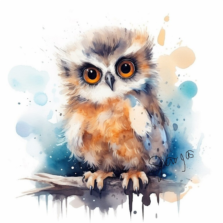 Owl Painting Watercolor Bird Print Illustration Animal Art