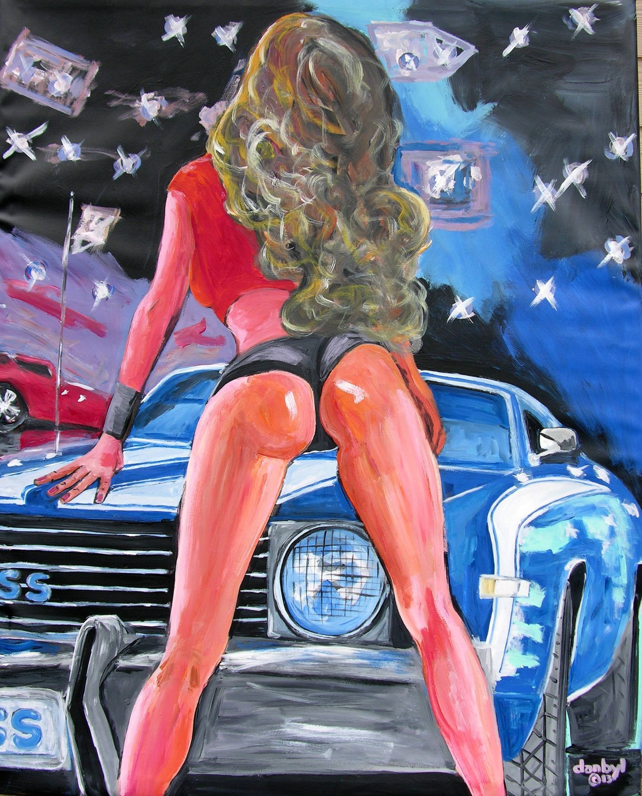 Muscle Car Chevelle SS Original Art PAINTING DAN BYL Fantasy Babe huge 4x5ft