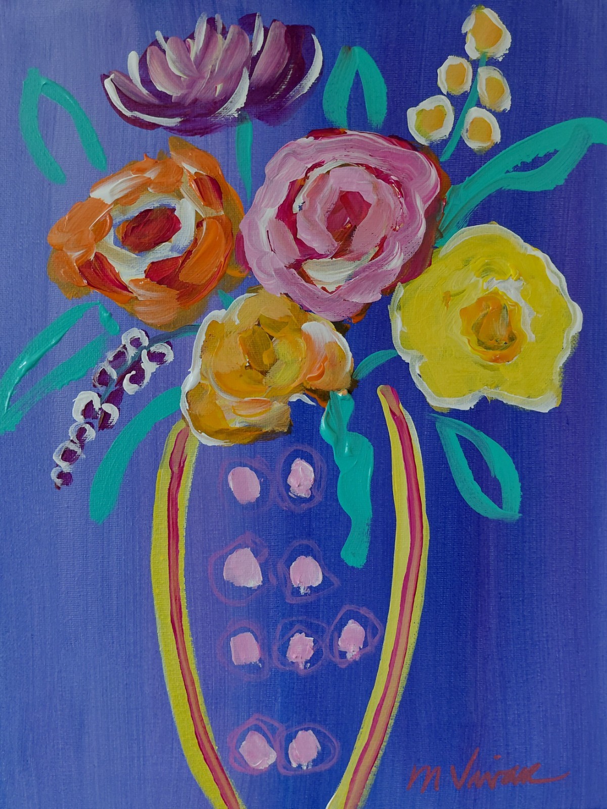 MONA VIVAR 14×11 Modern Abstract Flower Painting – Contemporary Home Art