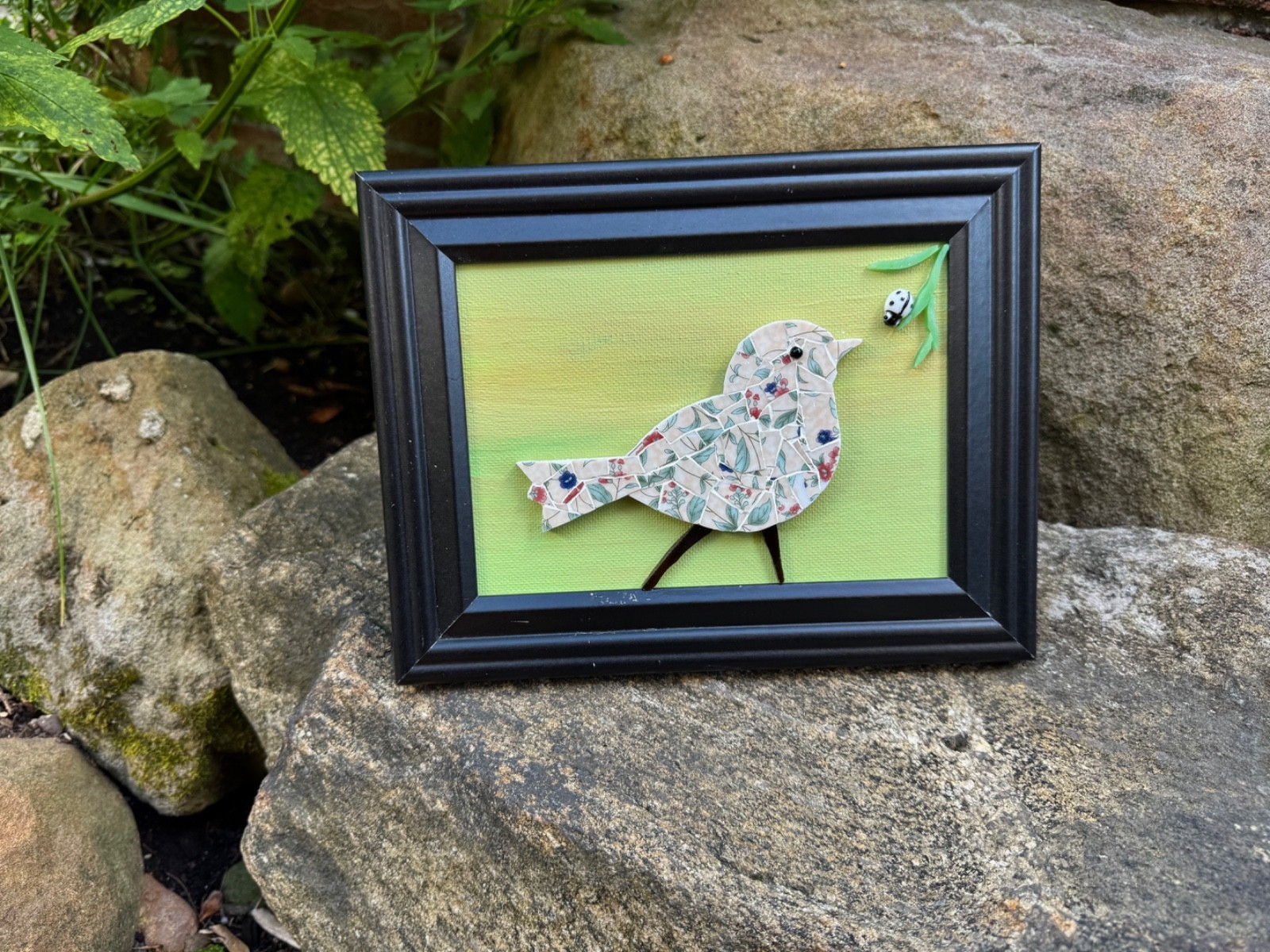 Bird and Bug Mosaic Art; Small Wall Art, Original, Unique, Fine Art