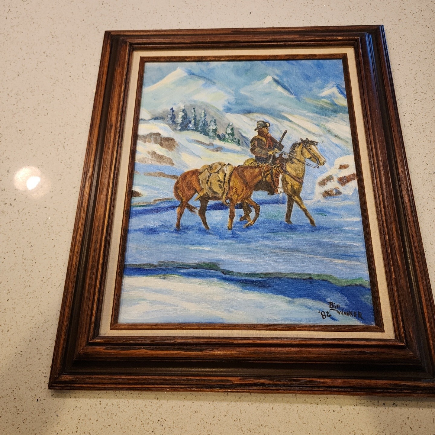 Bill Walker Winter walk Oil On Canvas 14×18 Framed art 1982