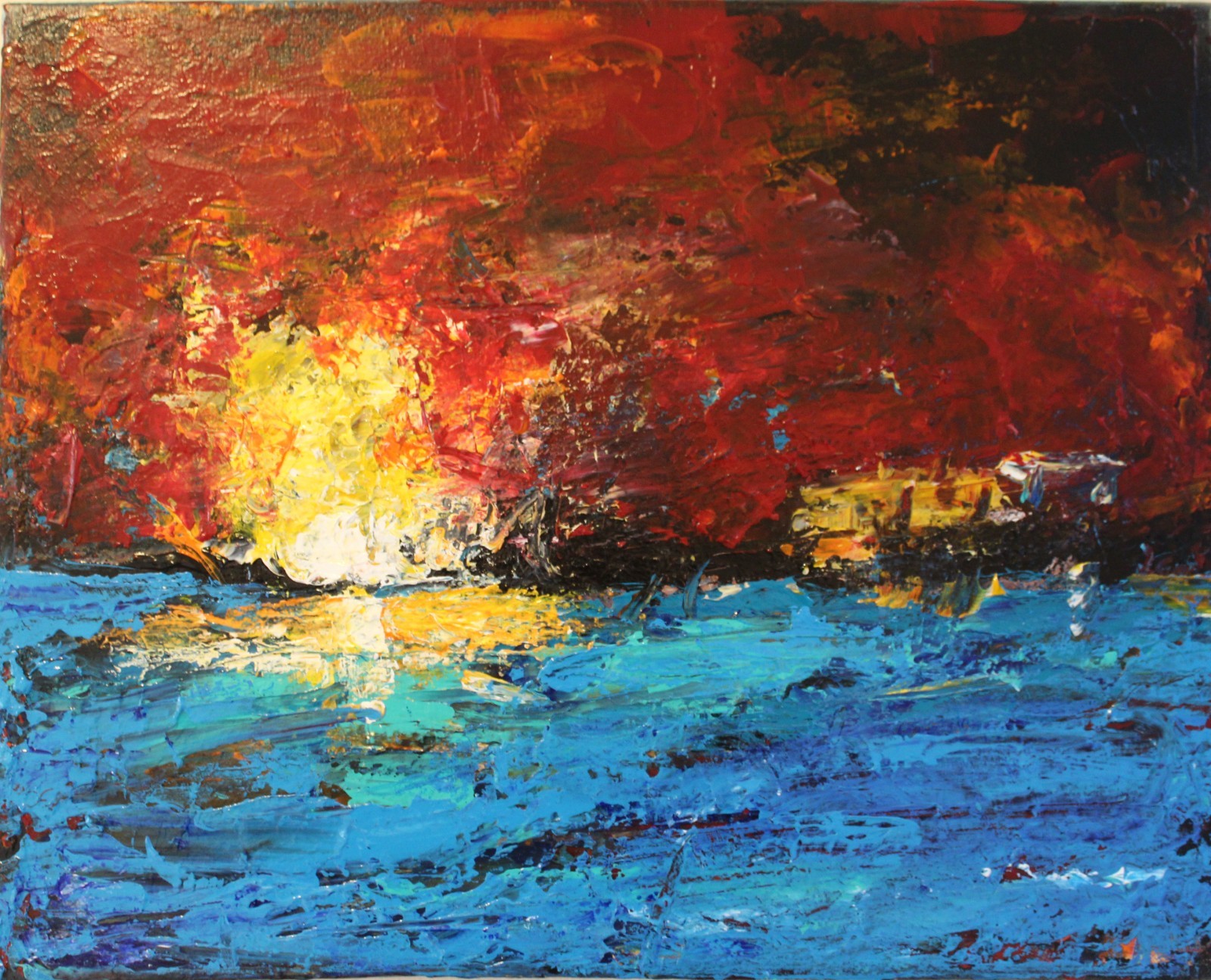 «Fire on the Water» Original Abstract Painting by Marques Vickers