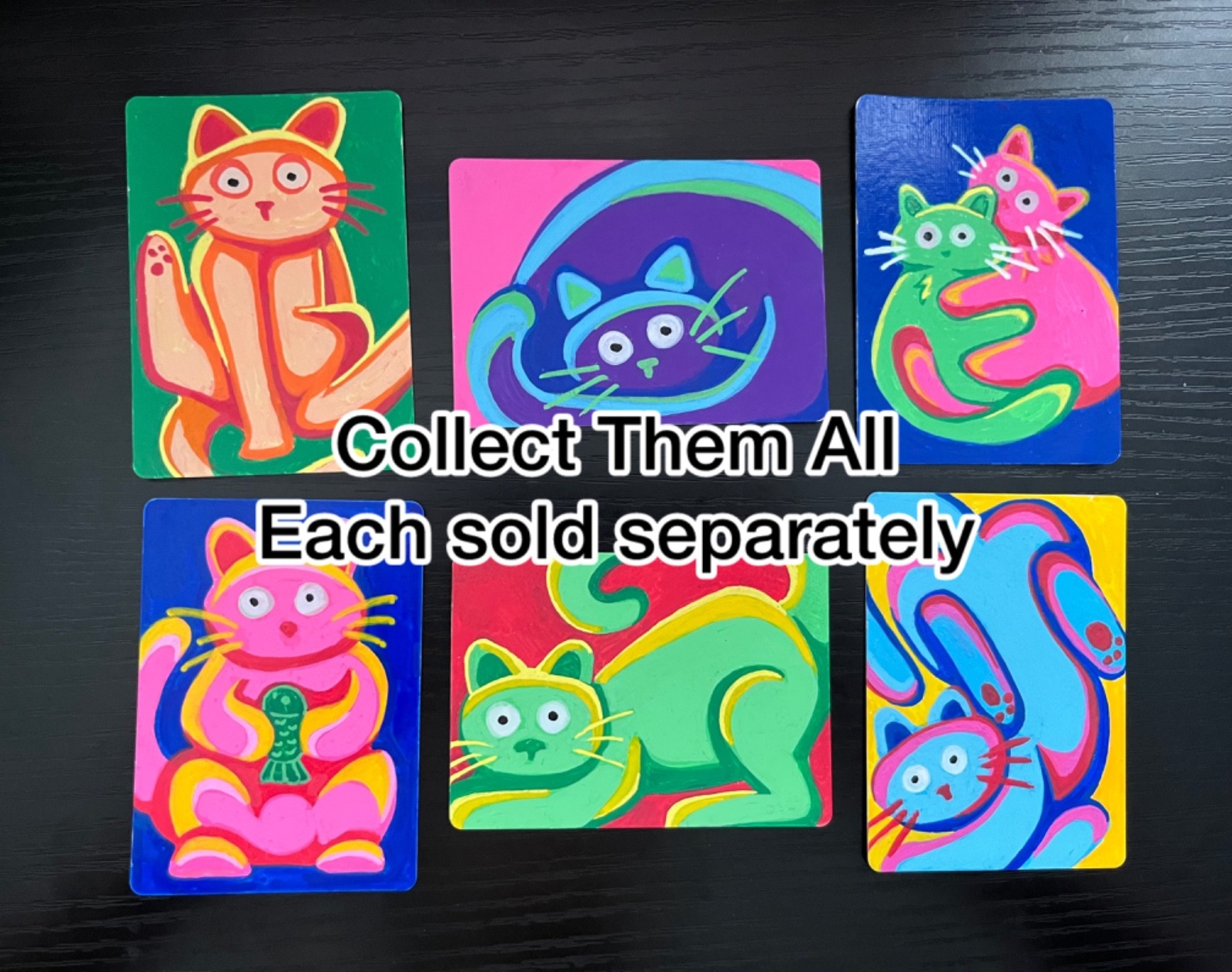 ACEO ART CARD Original- Cute Cartoon Cat Kitten Pink -Jessica Skye Design