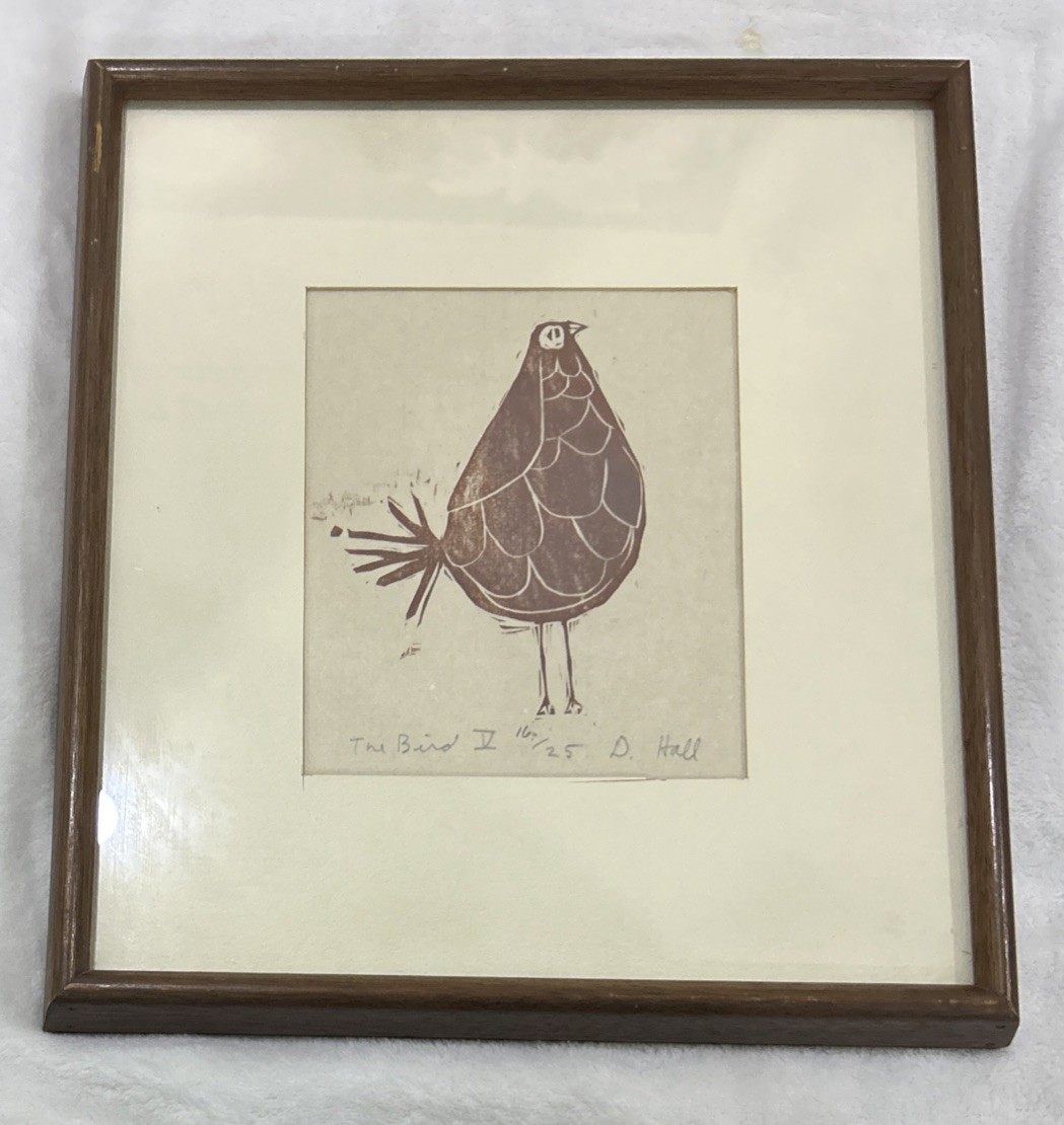 Original Art By David Hall The Bird 16/25 Matted And Framed 12×11 Vintage