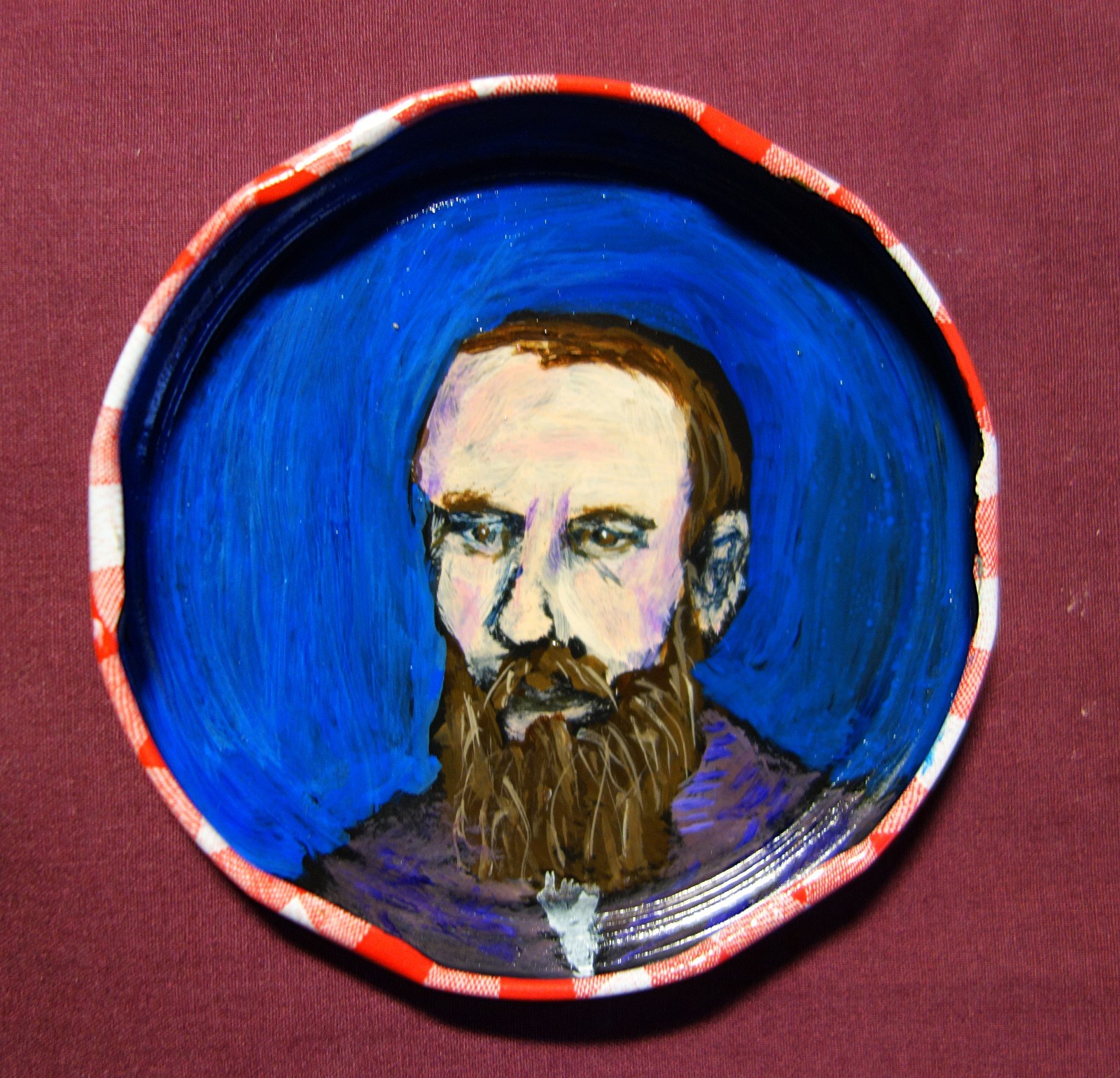 FYODOR DOSTOYEVSKY, Jam Jar Lid Portrait, New Orleans Outsider Art by PETER ORR