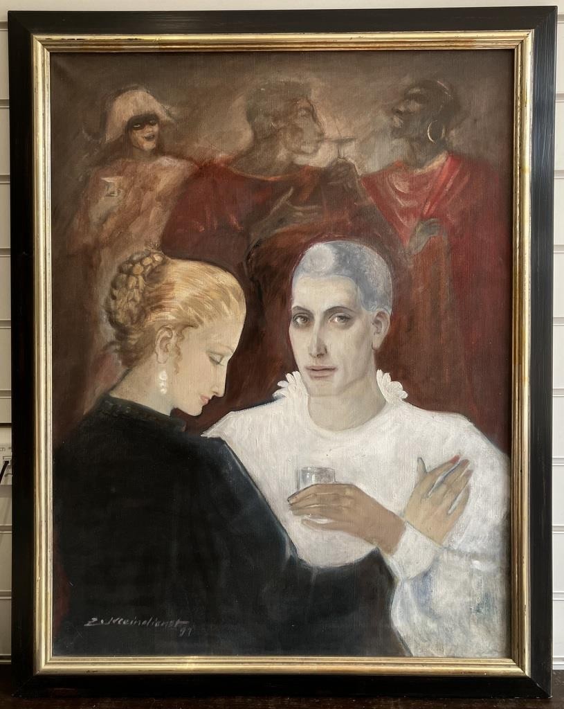 Original Oil Painting THE MASQUERADE Zdenek Kleindienst 1925-2012 VERY STYLISH