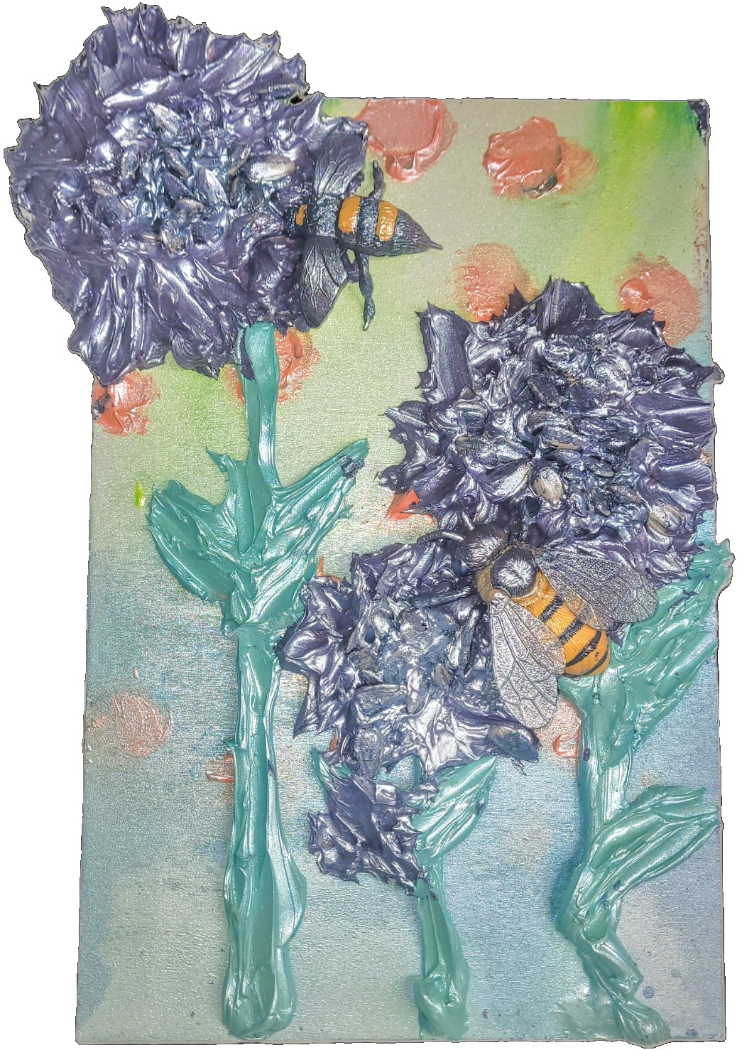 Hand Painted Impasto 3d Sunflower on Wood -Thick Sculpting Acrylic 11.8 by 7.9