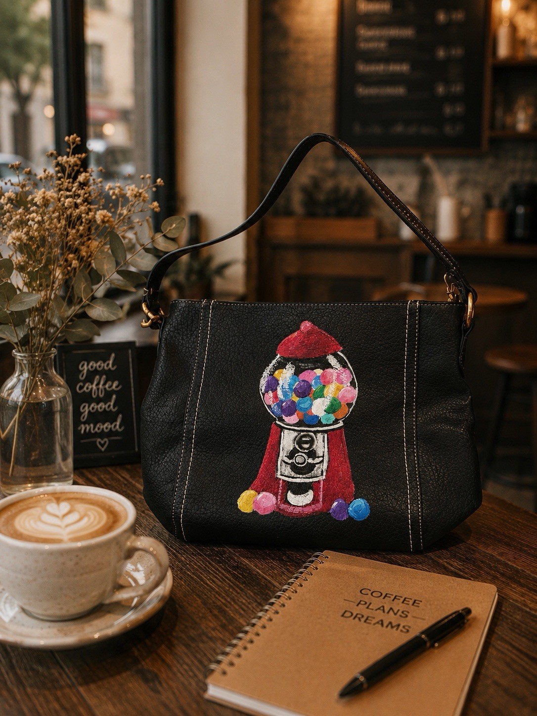Gumball Machine Handbag Hand Painted Purse Shoulder Bag OOAK