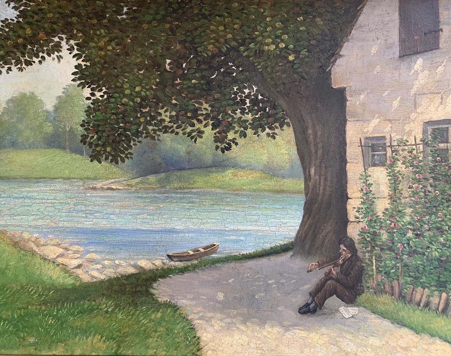 Symbolist Impressionist Original Painting Landscape French School Art Violinist