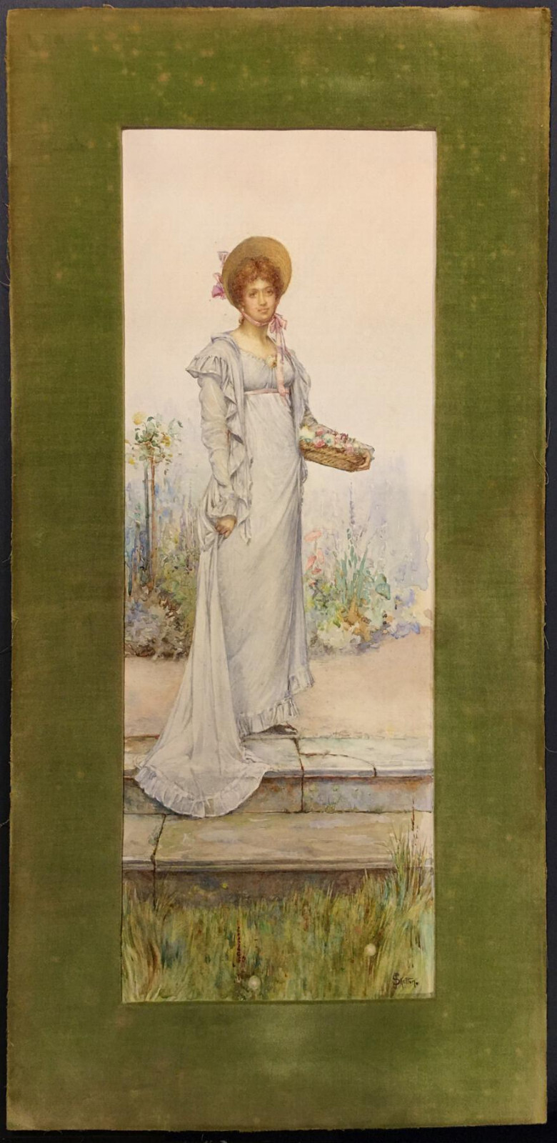 BRITISH VICTORIAN Original ~ ELEGANT GARDENER ~ c1890 Signed LISTED ARTIST