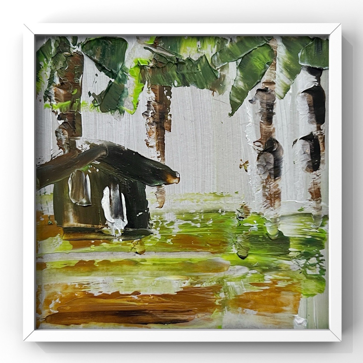 Tropical Palm Cabin Oil Painting 4” Sarasota Florida Coastal Art Nautical Marine