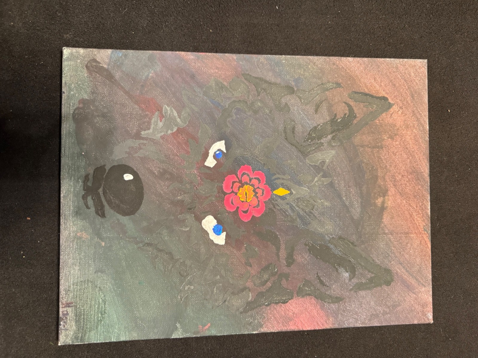 Original hand painted water-color artwork dark wolf 8×11 by Naomi