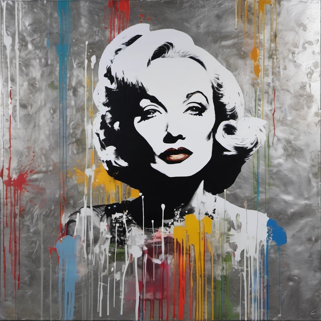 Unique Piece! Homage Marlene Dietrich 95×95 cm Silver Aluminium Plate Pop Art