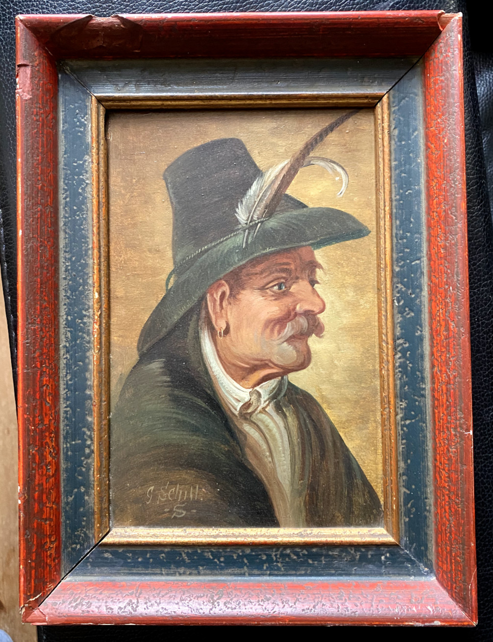 ::OIL PAINTING PORTRAIT MAN WITH HAT COSTUME ° SIGNED G.SCHILLI FRAME PORTRAIT OIL
